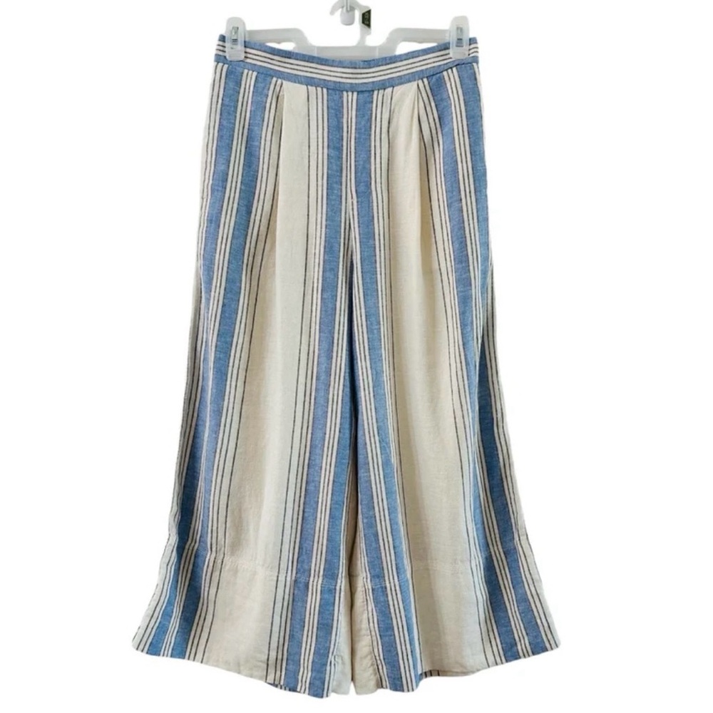 Banana Republic Linen Blend Easy Wide Leg Cropped Pant Blue Striped Small - Picture 2 of 11